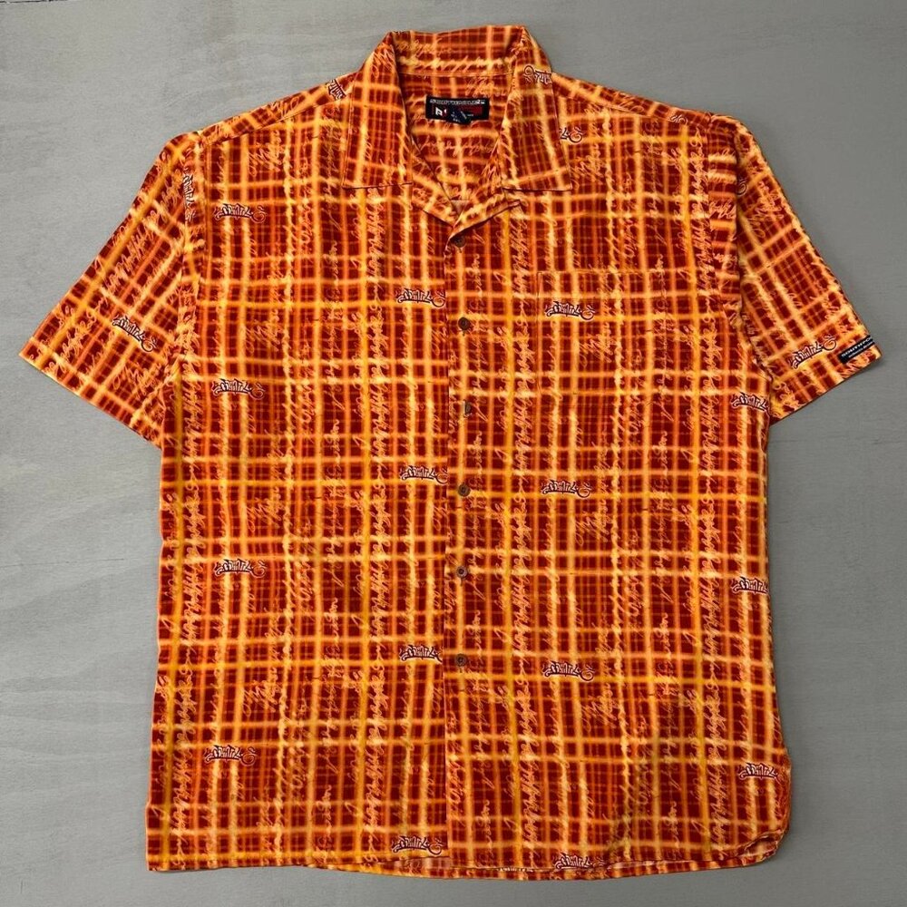 Y2K Crazy Southpole Flames Button Up Collared‎ Shirt XL